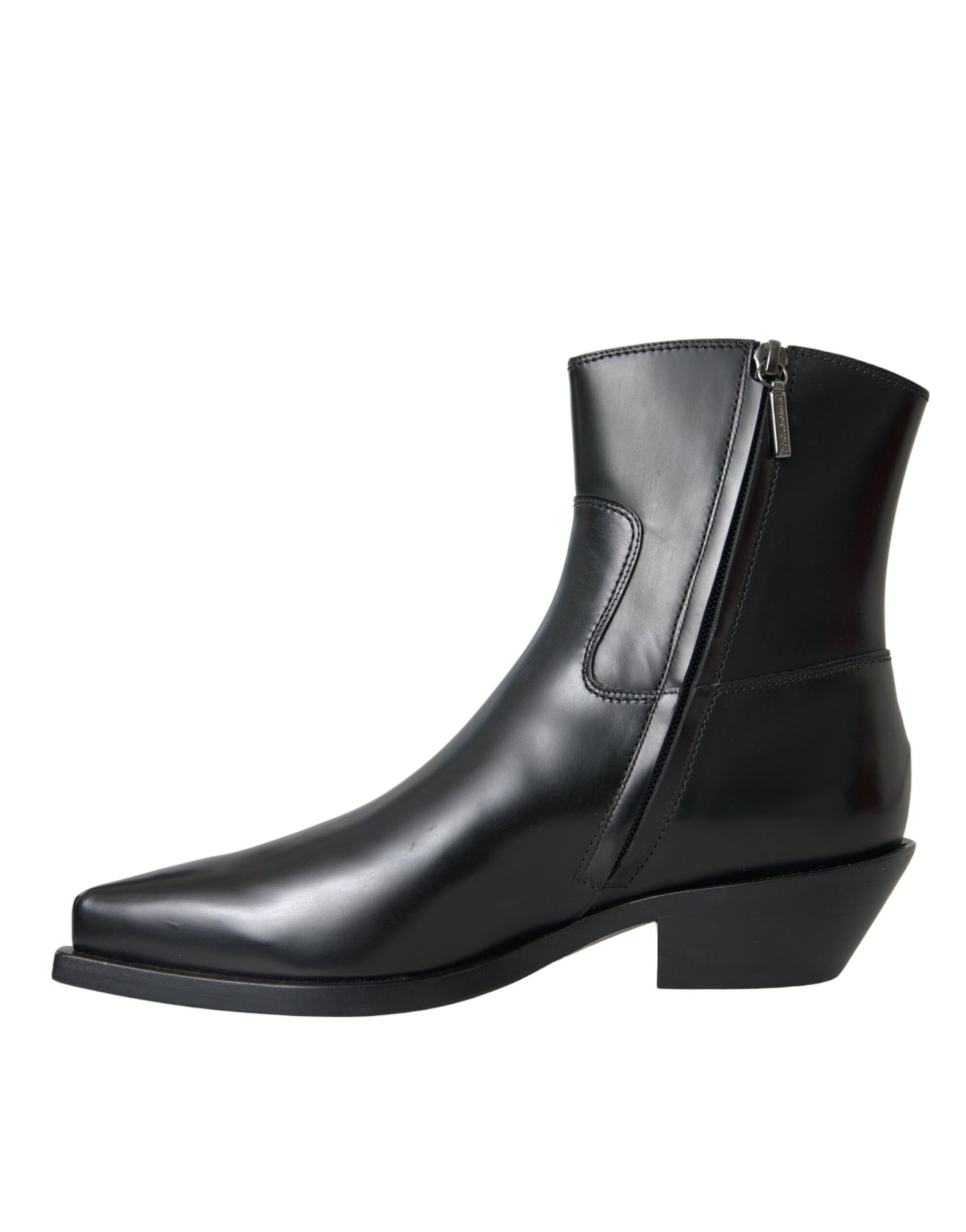 Black Leather Mid Calf Flats Boots Shoes