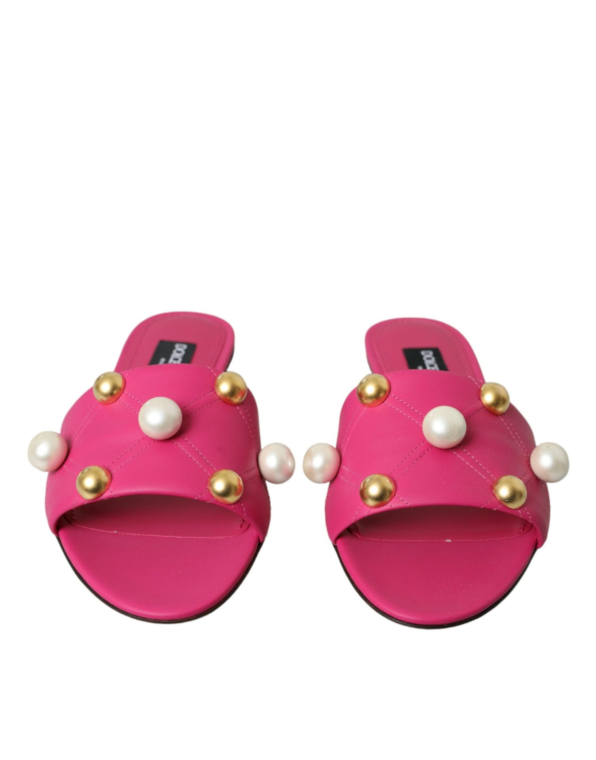 Pink Embellished Leather Flats Sandals Shoes