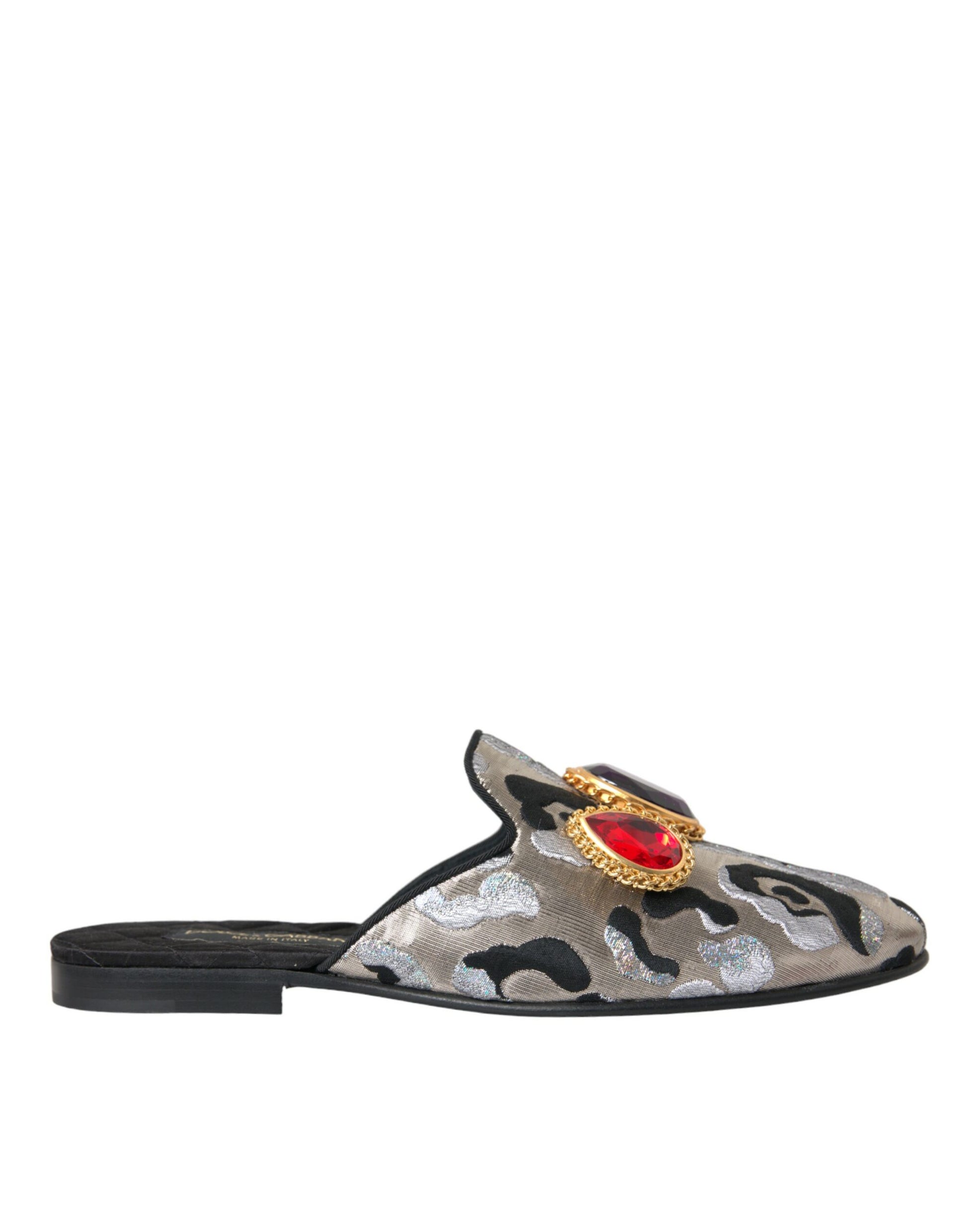 Gray Jacquard Crystal Mule Flat Sandals Shoes