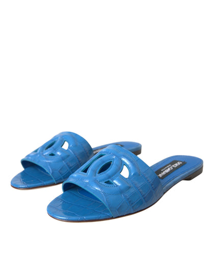 Cobalt Blue Leather Cut Out Logo Sandals Shoes