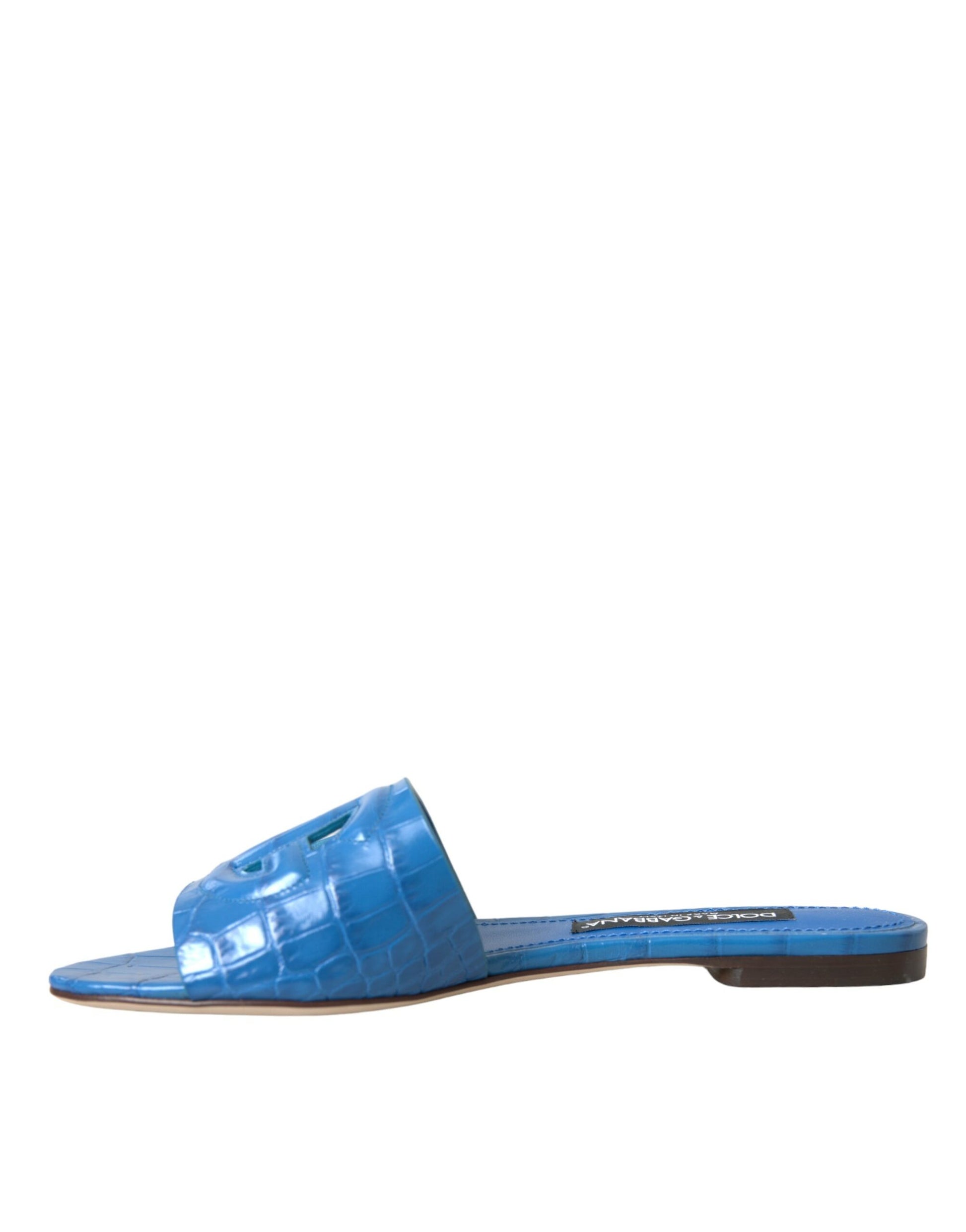 Cobalt Blue Leather Cut Out Logo Sandals Shoes