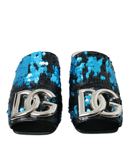 Blue Sequin Logo Slides Sandals Shoes