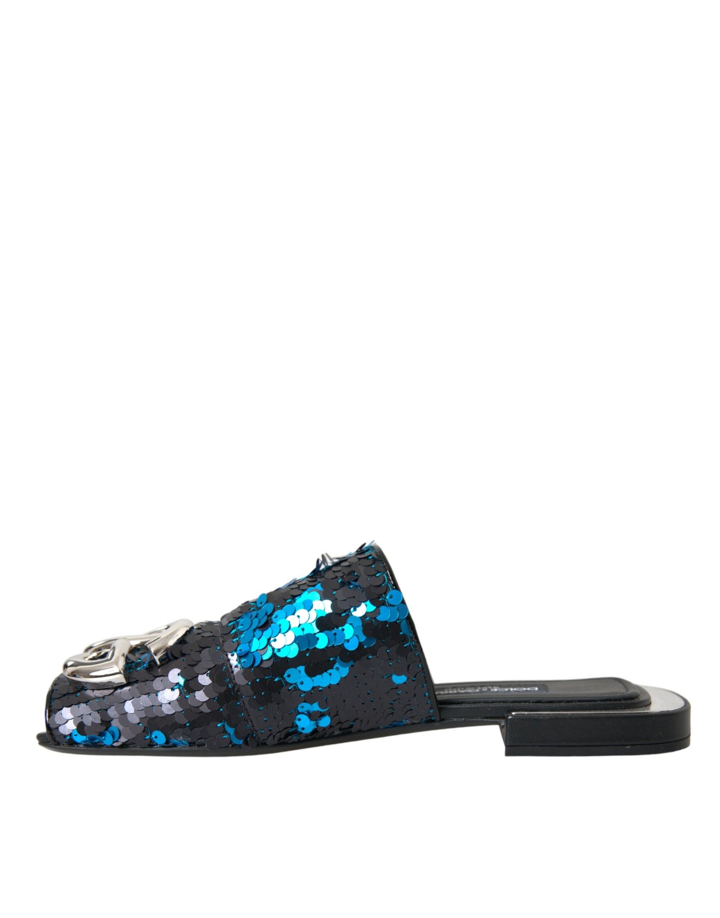 Blue Sequin Logo Slides Sandals Shoes