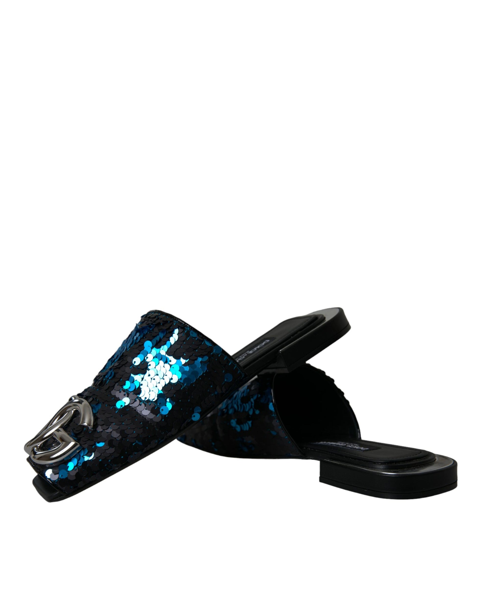 Blue Sequin Logo Slides Sandals Shoes