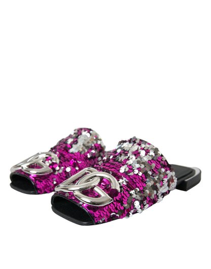 Fuchsia Sequin Logo Slides Sandals Shoes