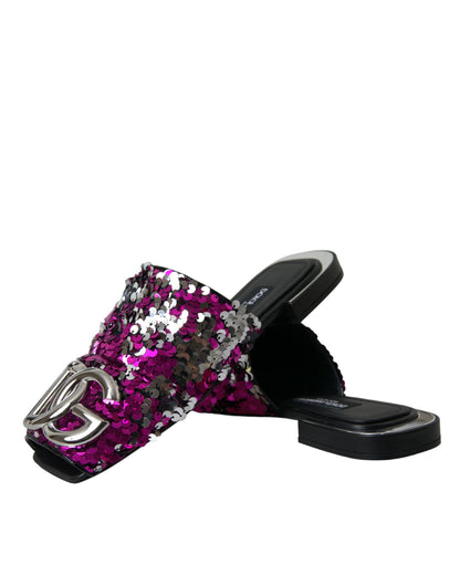 Fuchsia Sequin Logo Slides Sandals Shoes