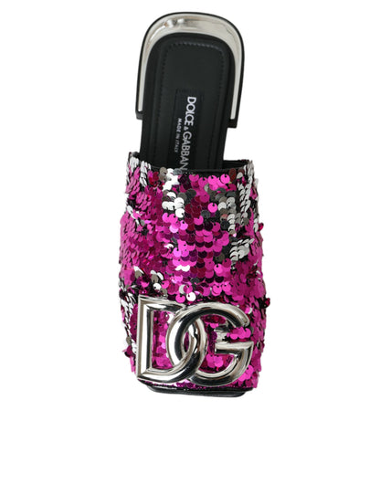 Fuchsia Sequin Logo Slides Sandals Shoes