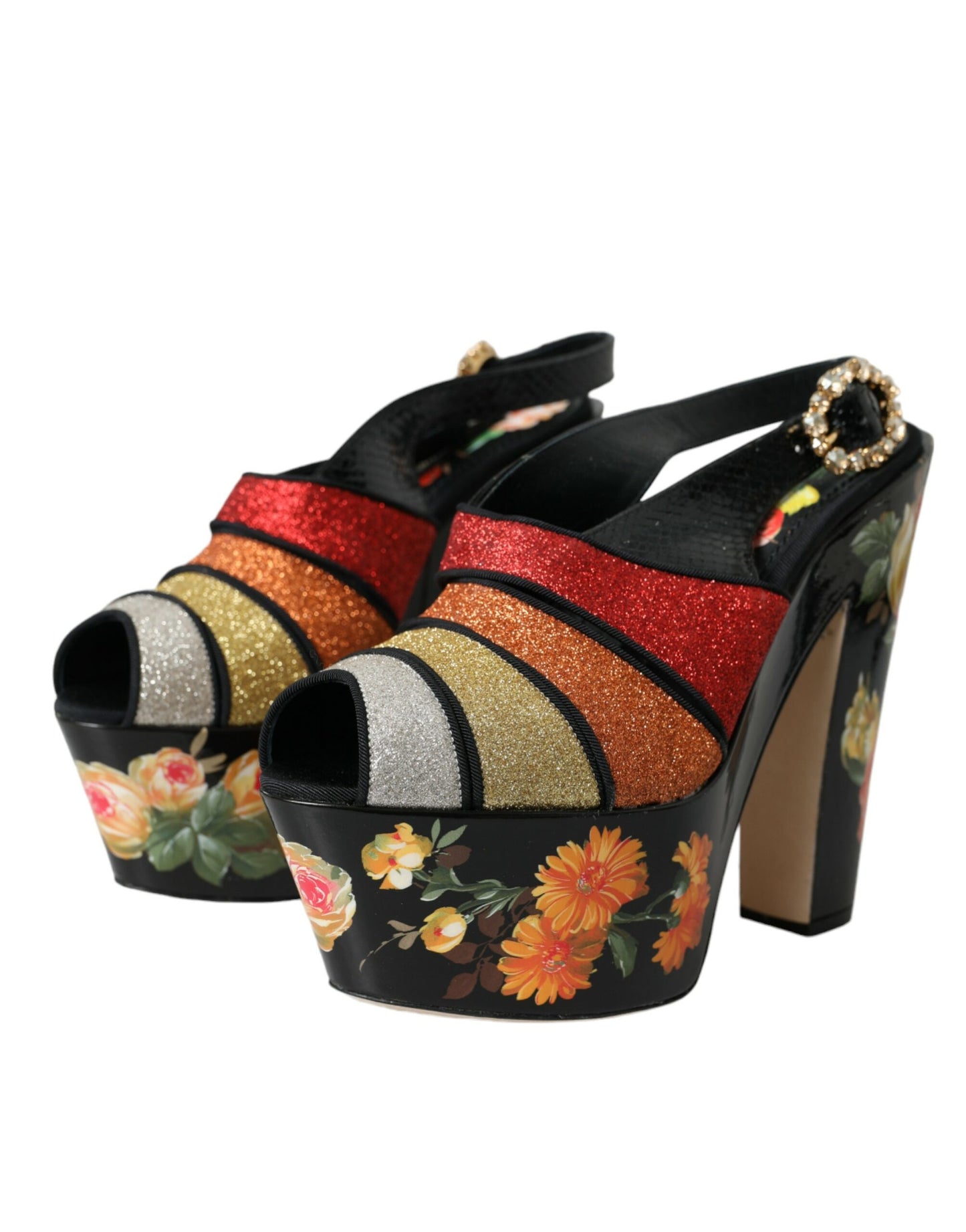 Multicolor Floral Crystal Platform Sandals Shoes