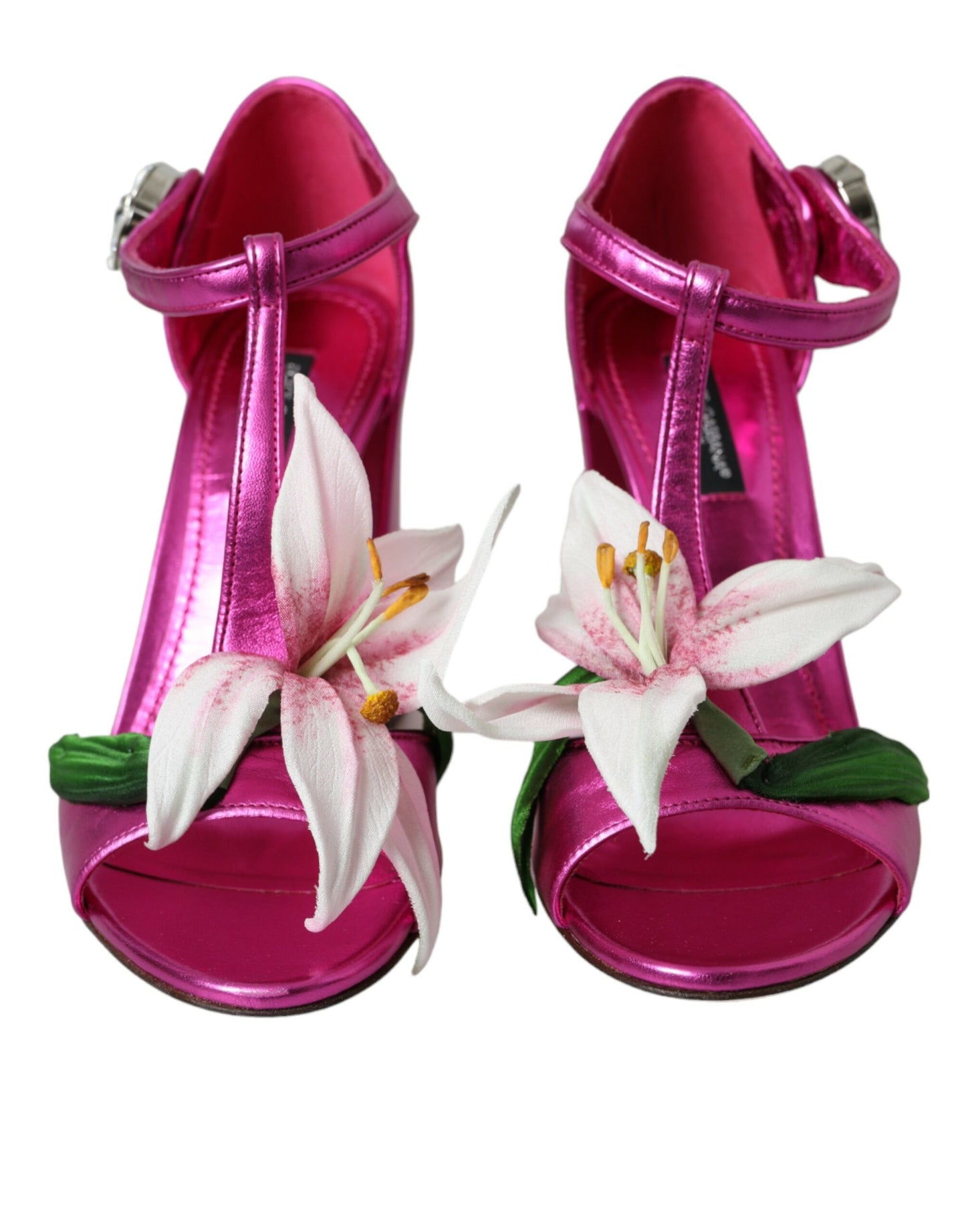 Pink Leather Crystals Floral Sandals Shoes