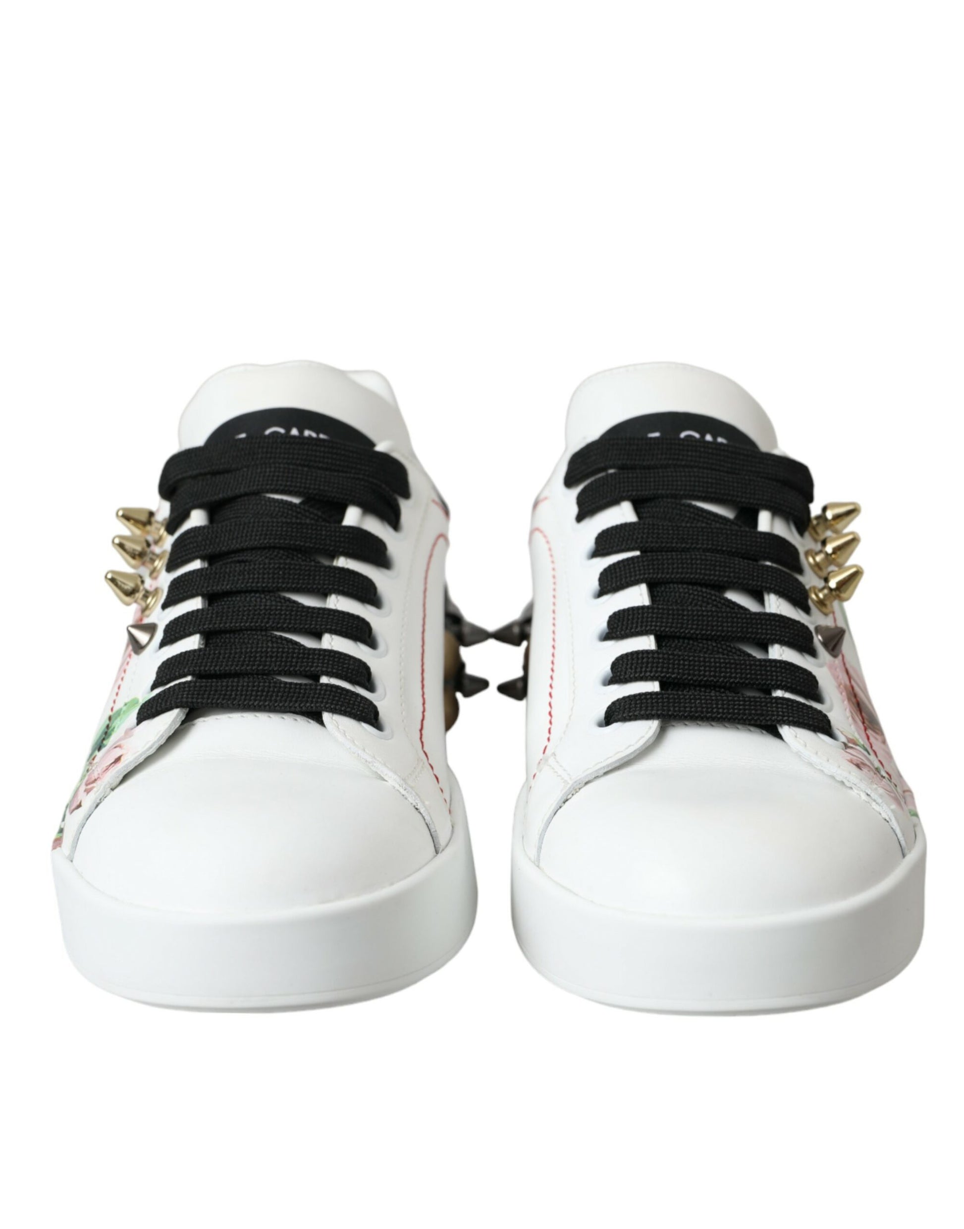 White Leather Crystal Roses Floral Sneakers Shoes