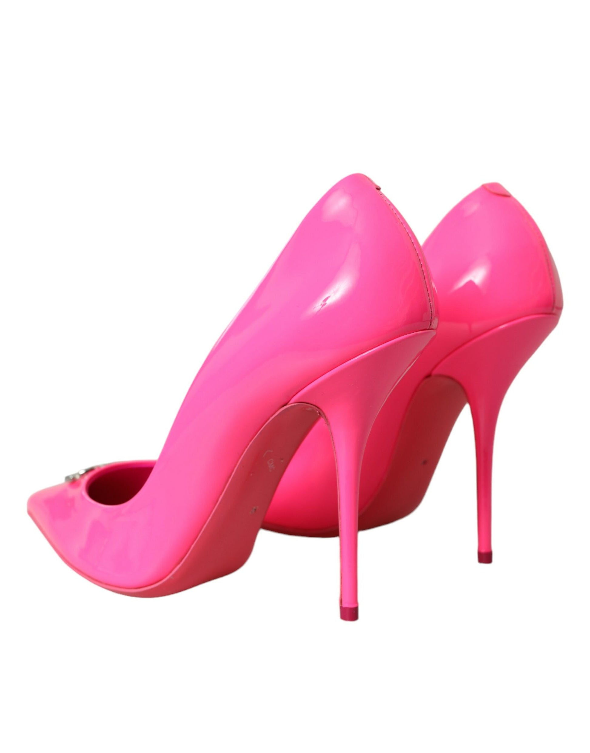 Neon Pink Leather Logo Pumps Heels Shoes