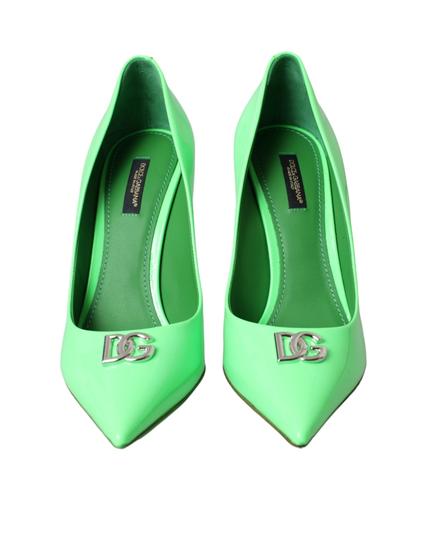 Neon Green Patent Leather Logo Pumps Shoes