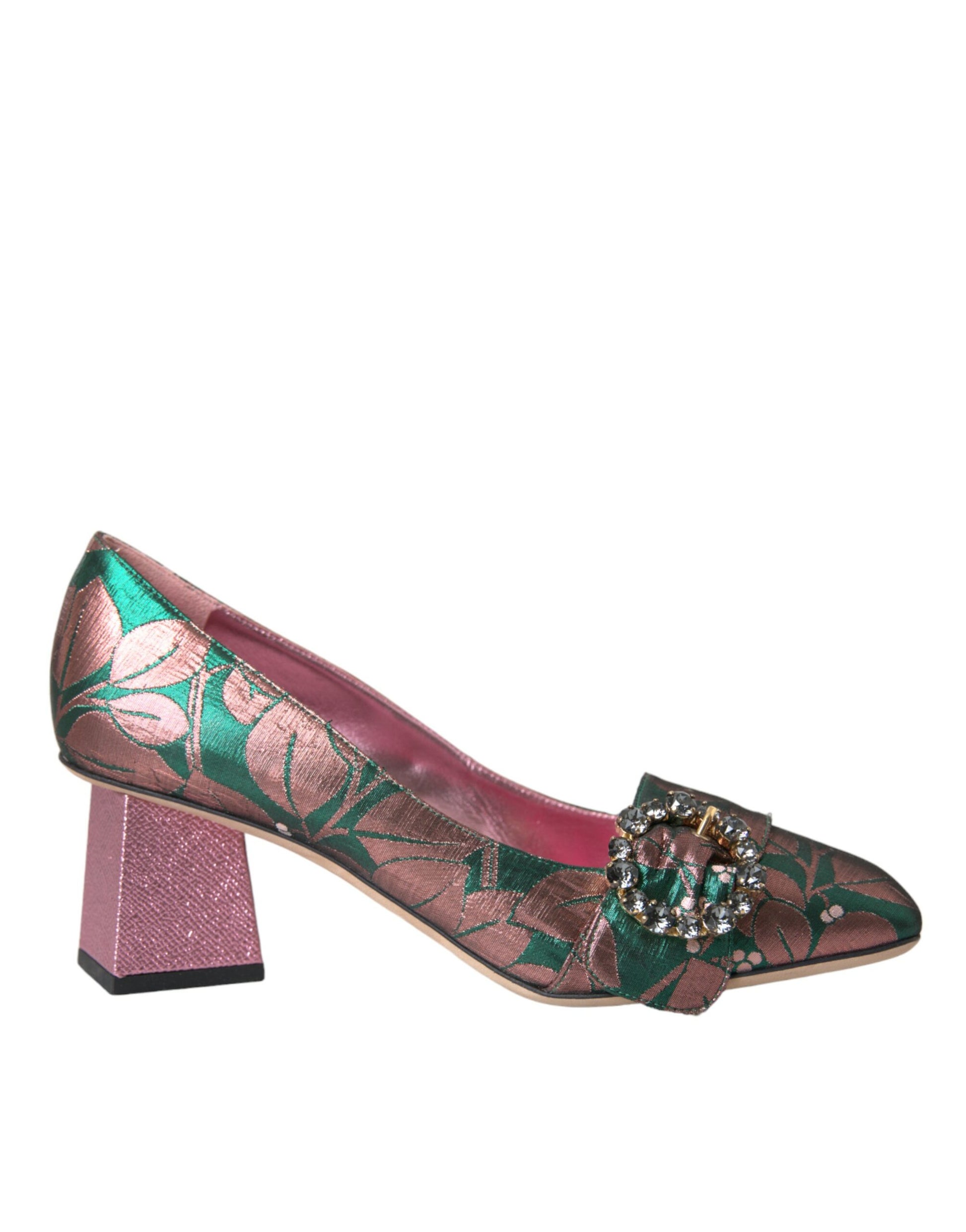 Multicolor Floral Jacquard Crystal Heels Pumps Shoes