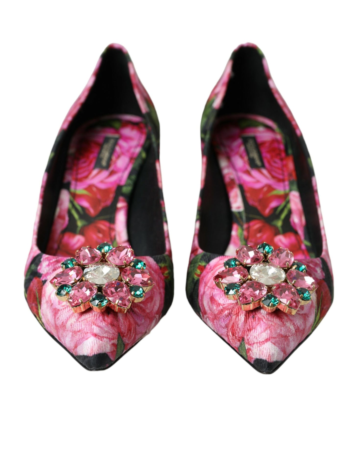 Multicolor Floral Brocade Crystal Heels Pumps Shoes