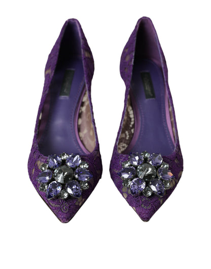 Purple Taormina Lace Crystal Heel Pumps Shoes