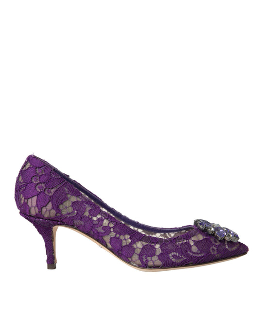 Purple Taormina Lace Crystal Heel Pumps Shoes