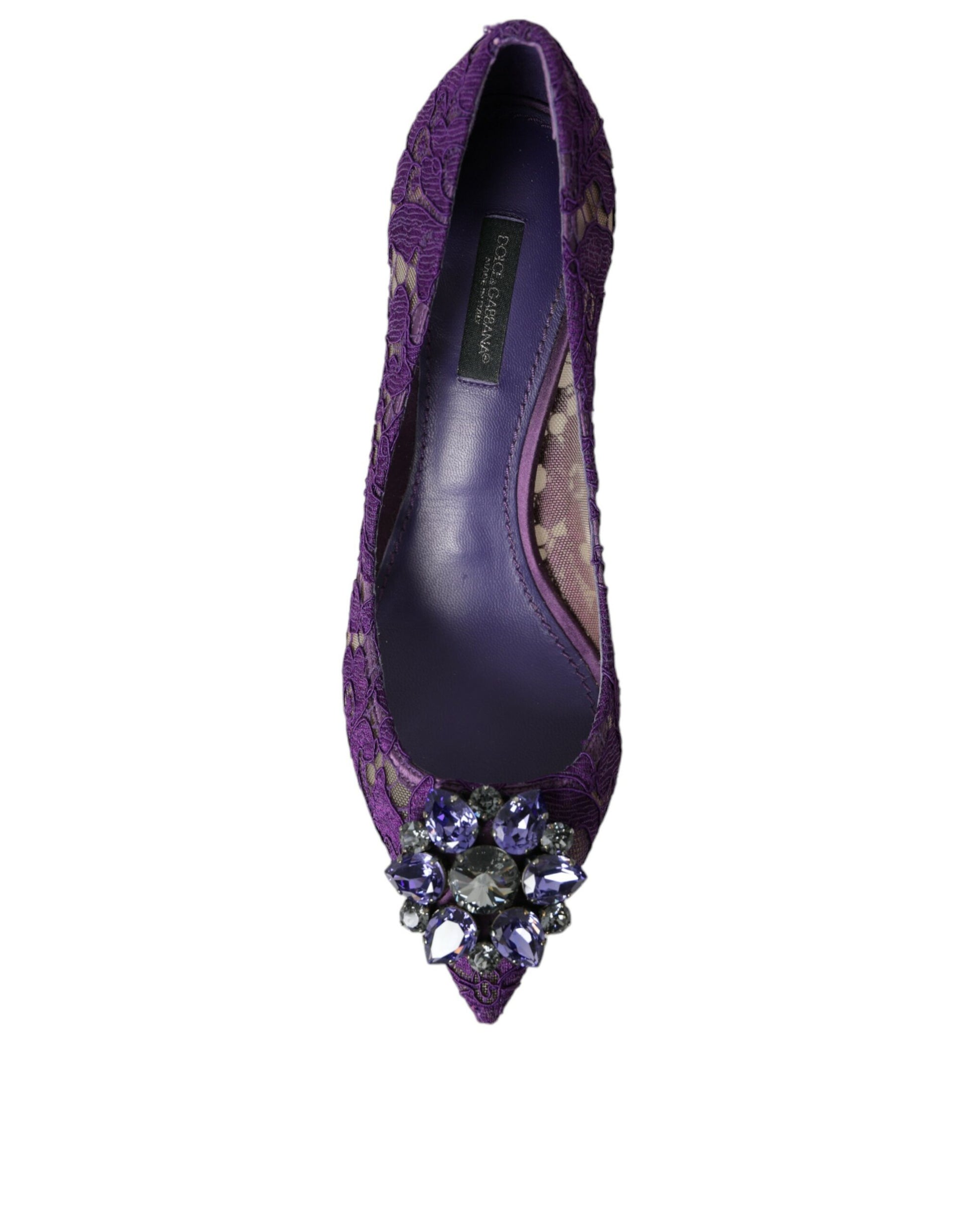 Purple Taormina Lace Crystal Heel Pumps Shoes