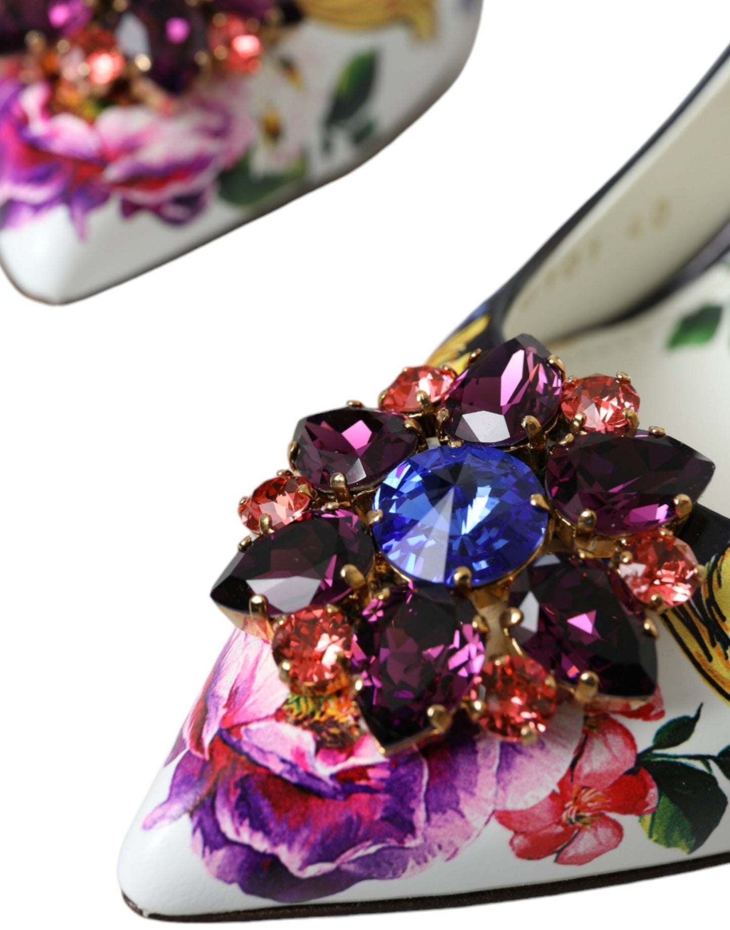 Multicolor Floral Leather Crystal Heels Pumps Shoes