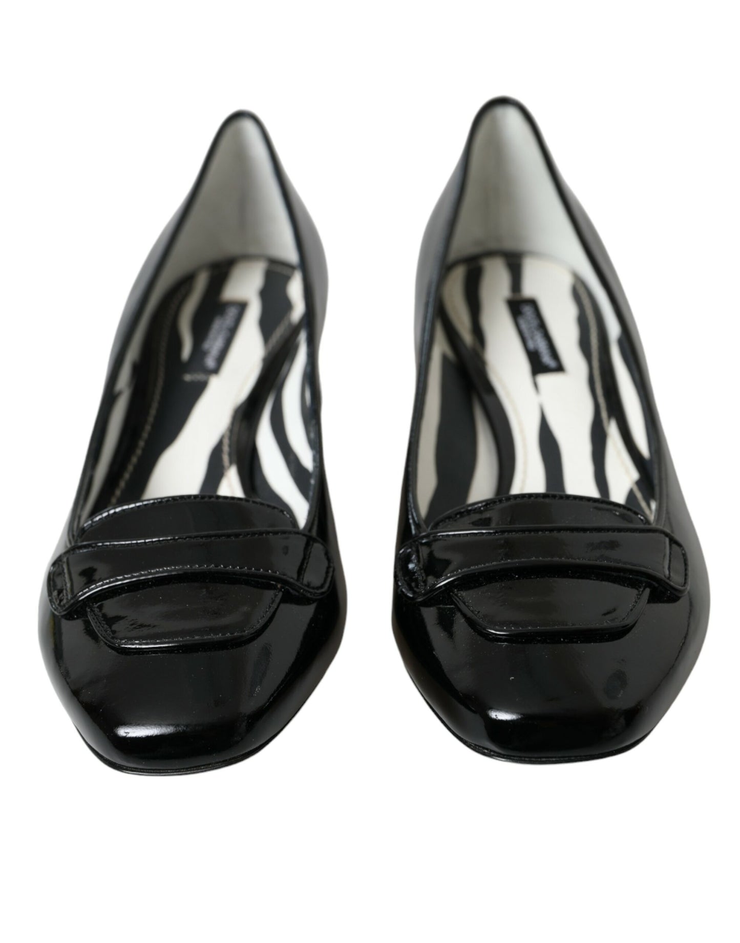 Black Patent Leather Block Heels Pumps Shoes