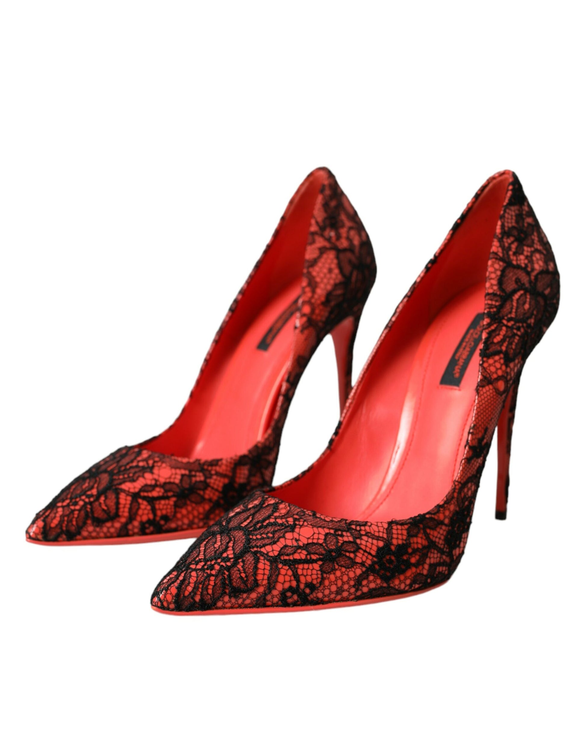 Orange Black Lace Leather Heels Pumps Shoes