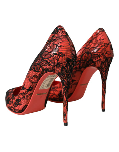 Orange Black Lace Leather Heels Pumps Shoes