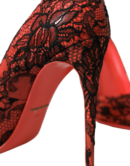 Orange Black Lace Leather Heels Pumps Shoes