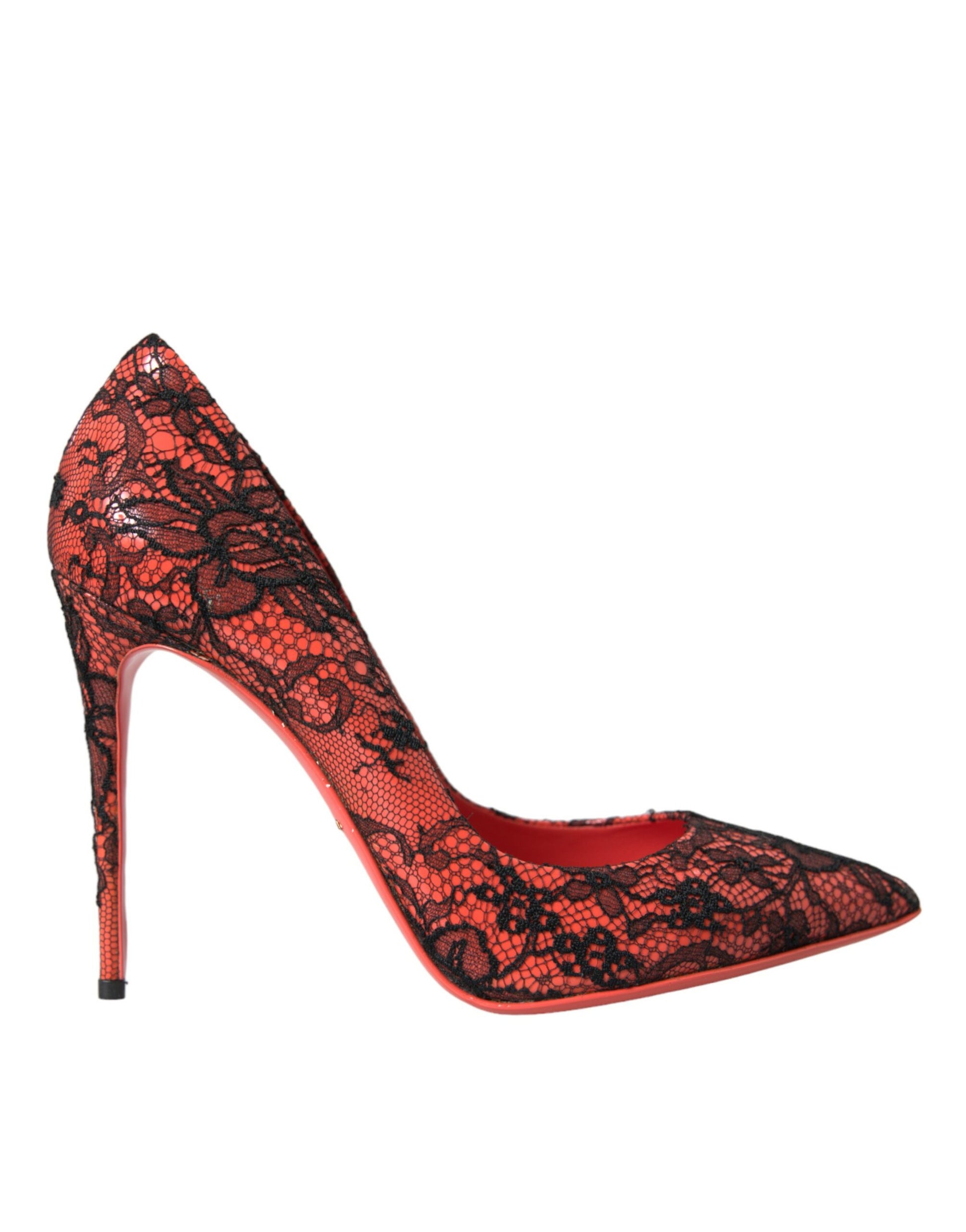 Orange Black Lace Leather Heels Pumps Shoes