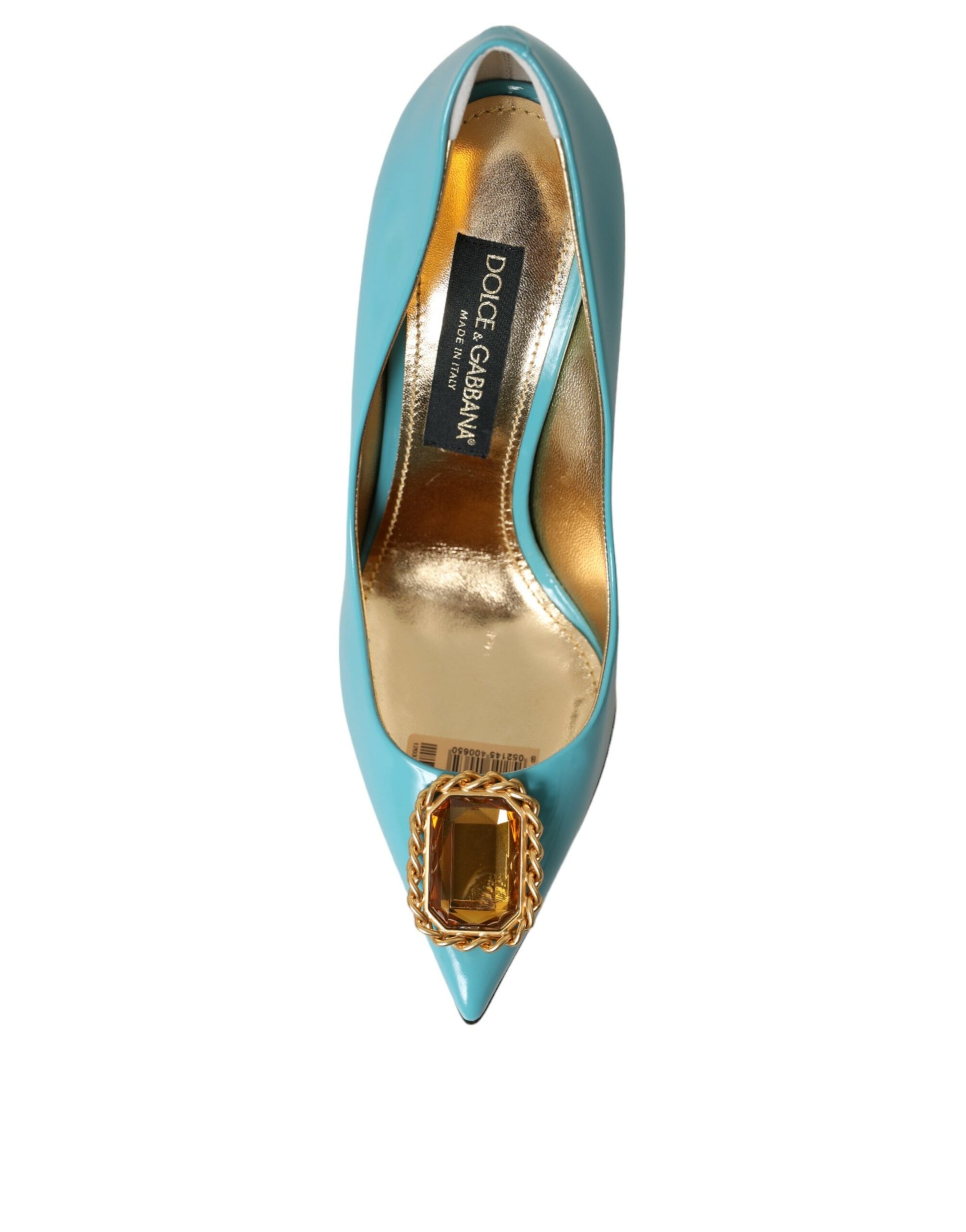 Blue Gold Leather Crystals Heels Pumps Shoes