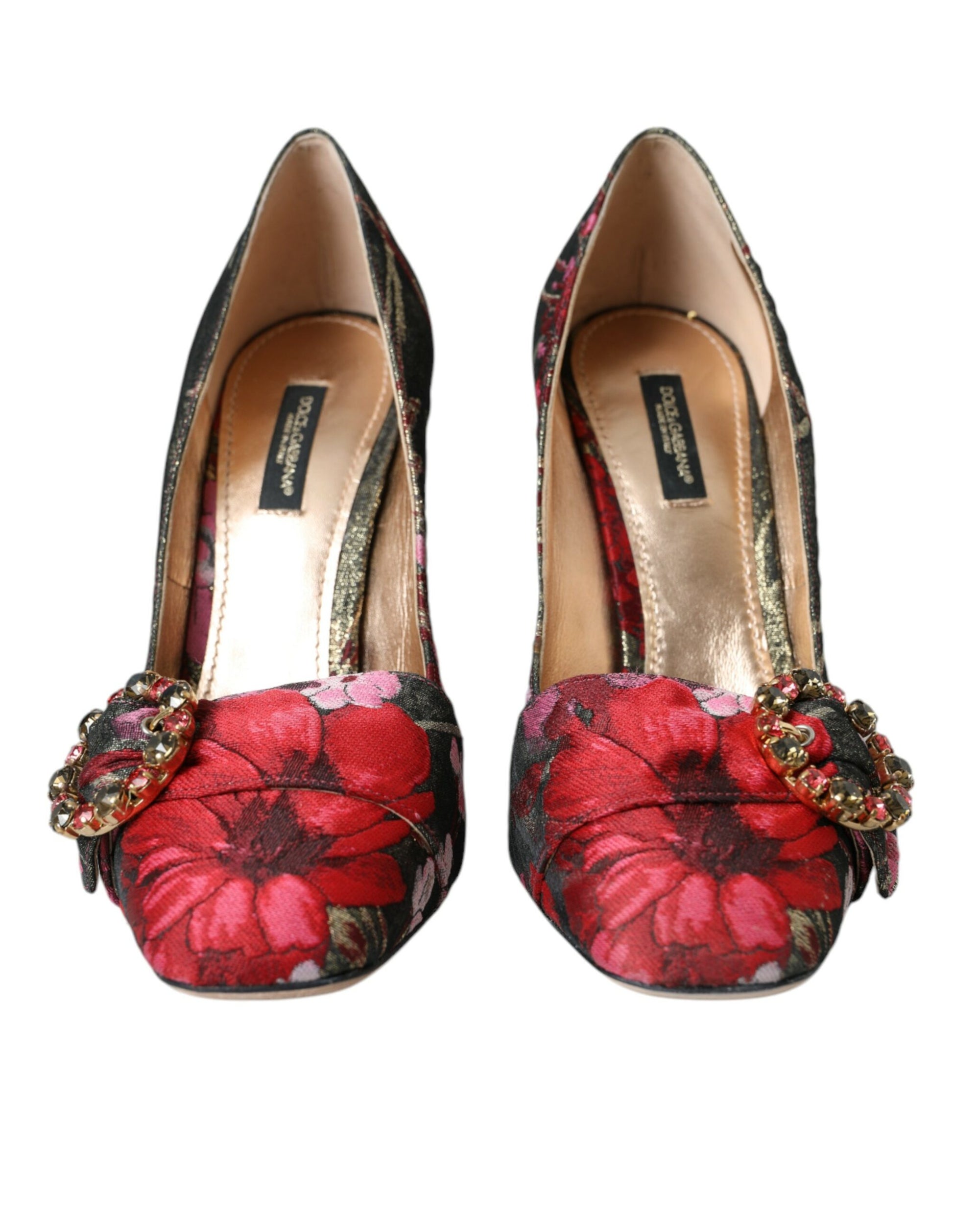 Multicolor Floral Jacquard Crystal Heels Pumps Shoes