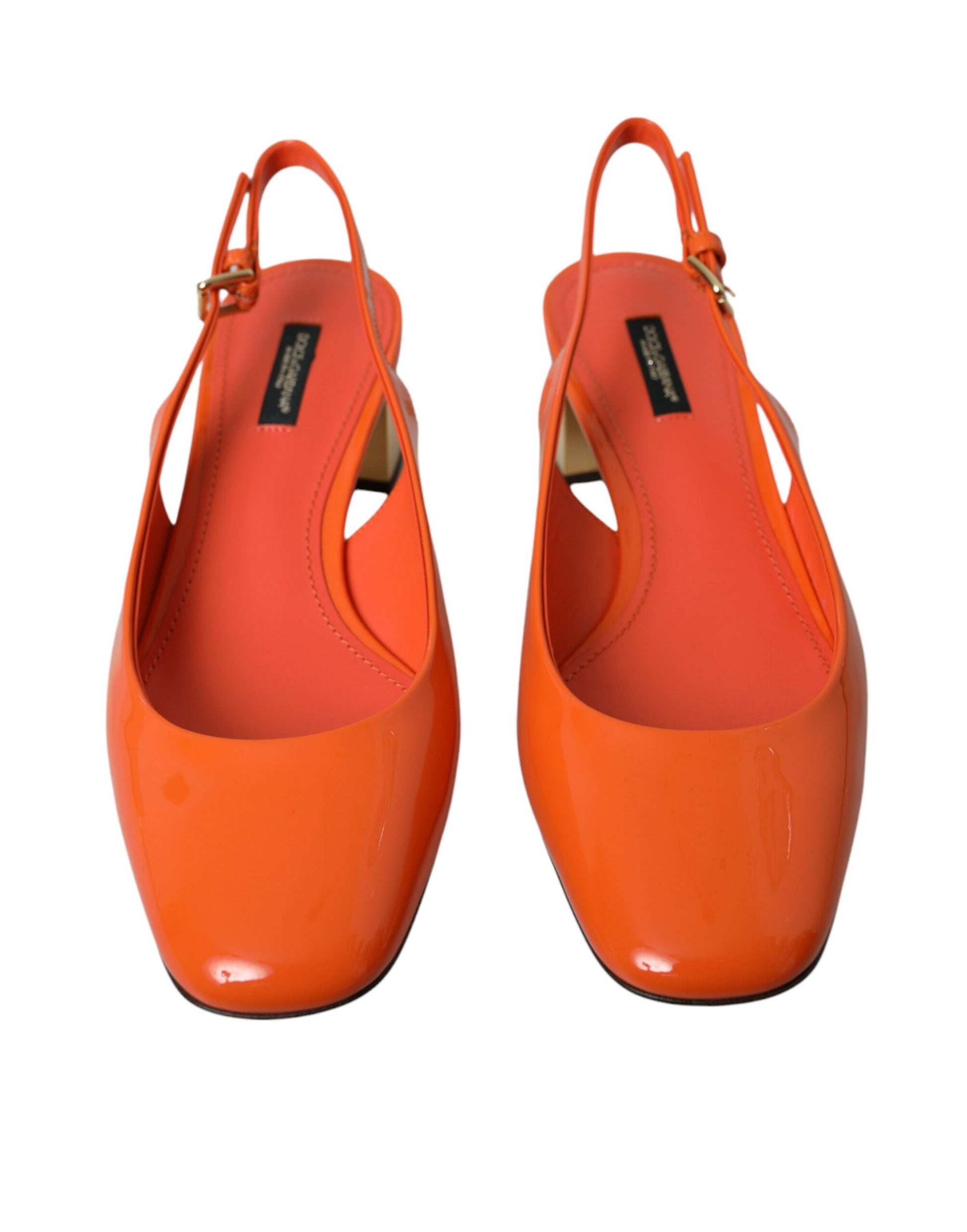 Orange Embellished Leather Slingback Shoes