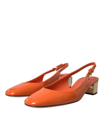 Orange Embellished Leather Slingback Shoes