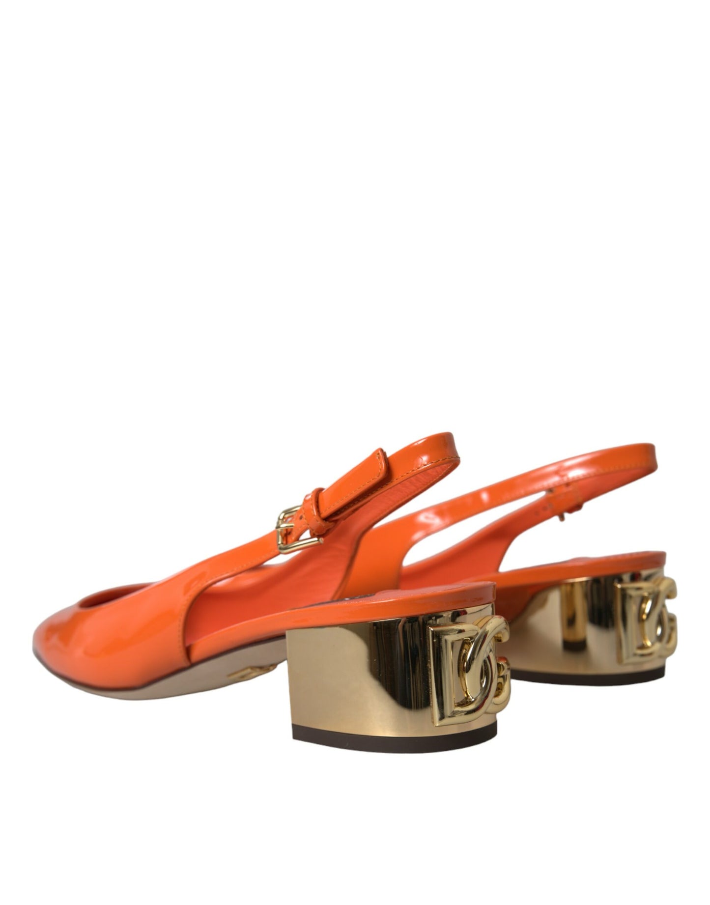 Orange Embellished Leather Slingback Shoes