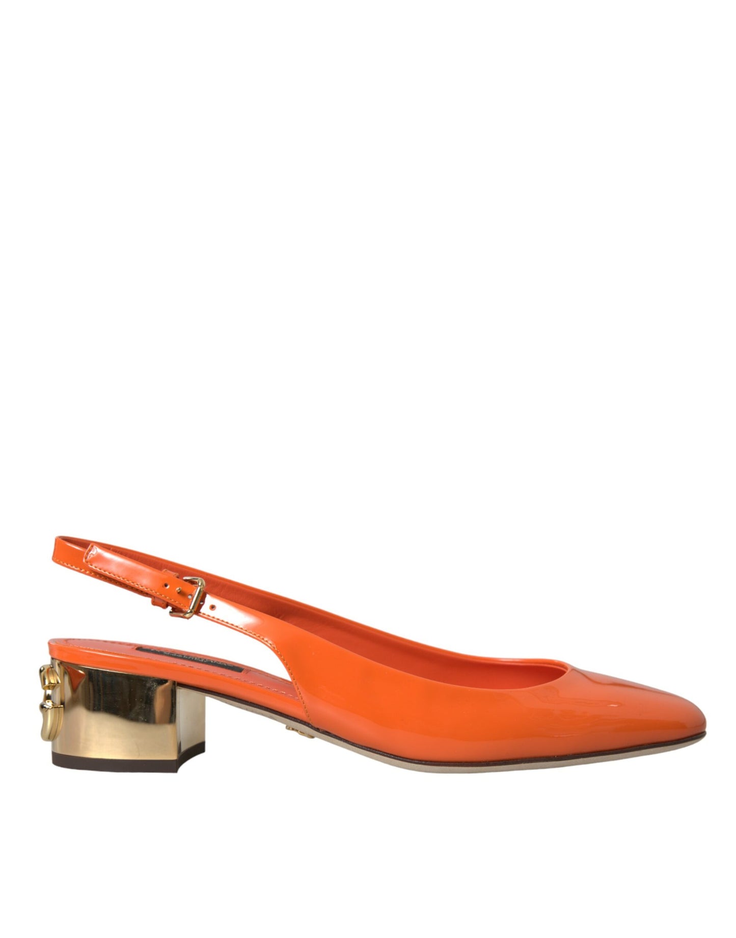 Orange Embellished Leather Slingback Shoes