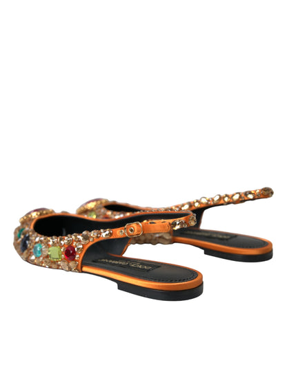 Orange Satin Crystals Flats Sandals Shoes