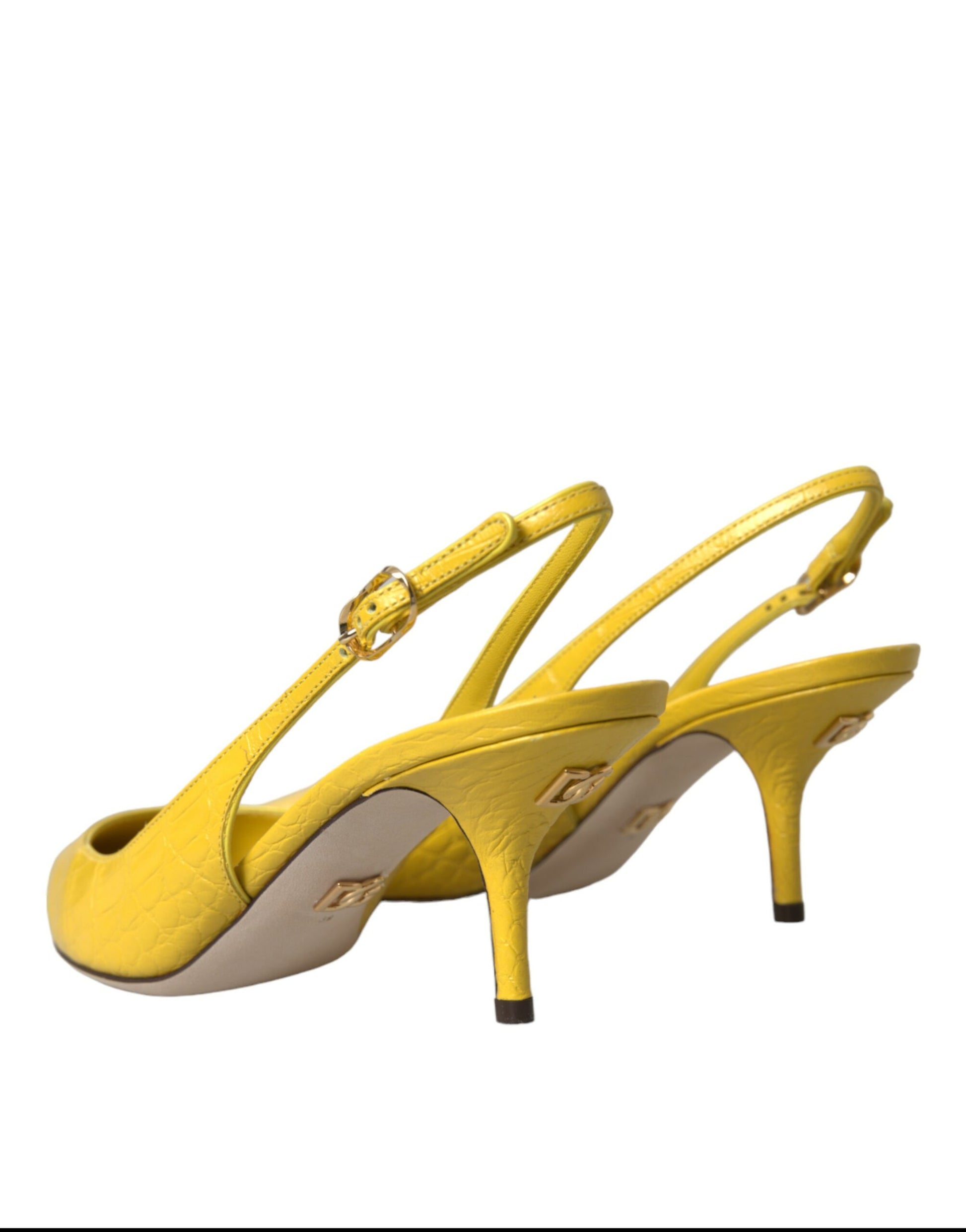 Yellow Leather Slingbacks Heels Shoes