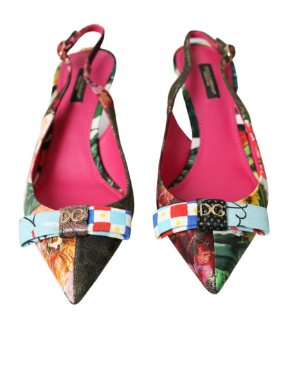 Multicolor Floral Patchwork Slingbacks Shoes