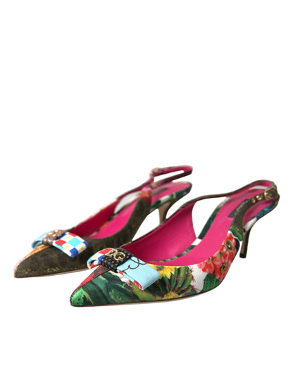 Multicolor Floral Patchwork Slingbacks Shoes