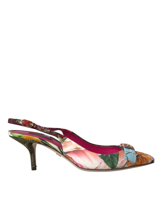 Multicolor Floral Patchwork Slingbacks Shoes