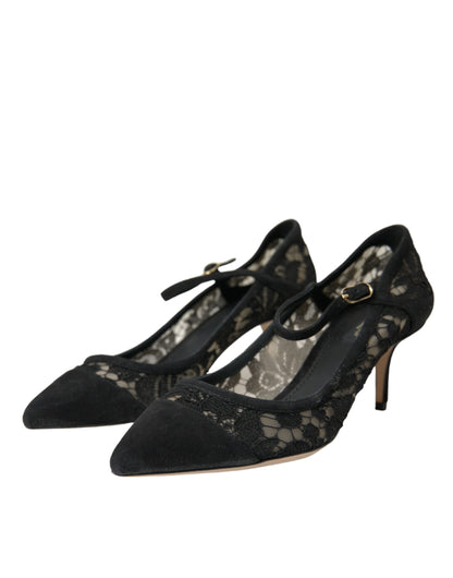 Black Taormina Lace Mary Janes Pumps Shoes