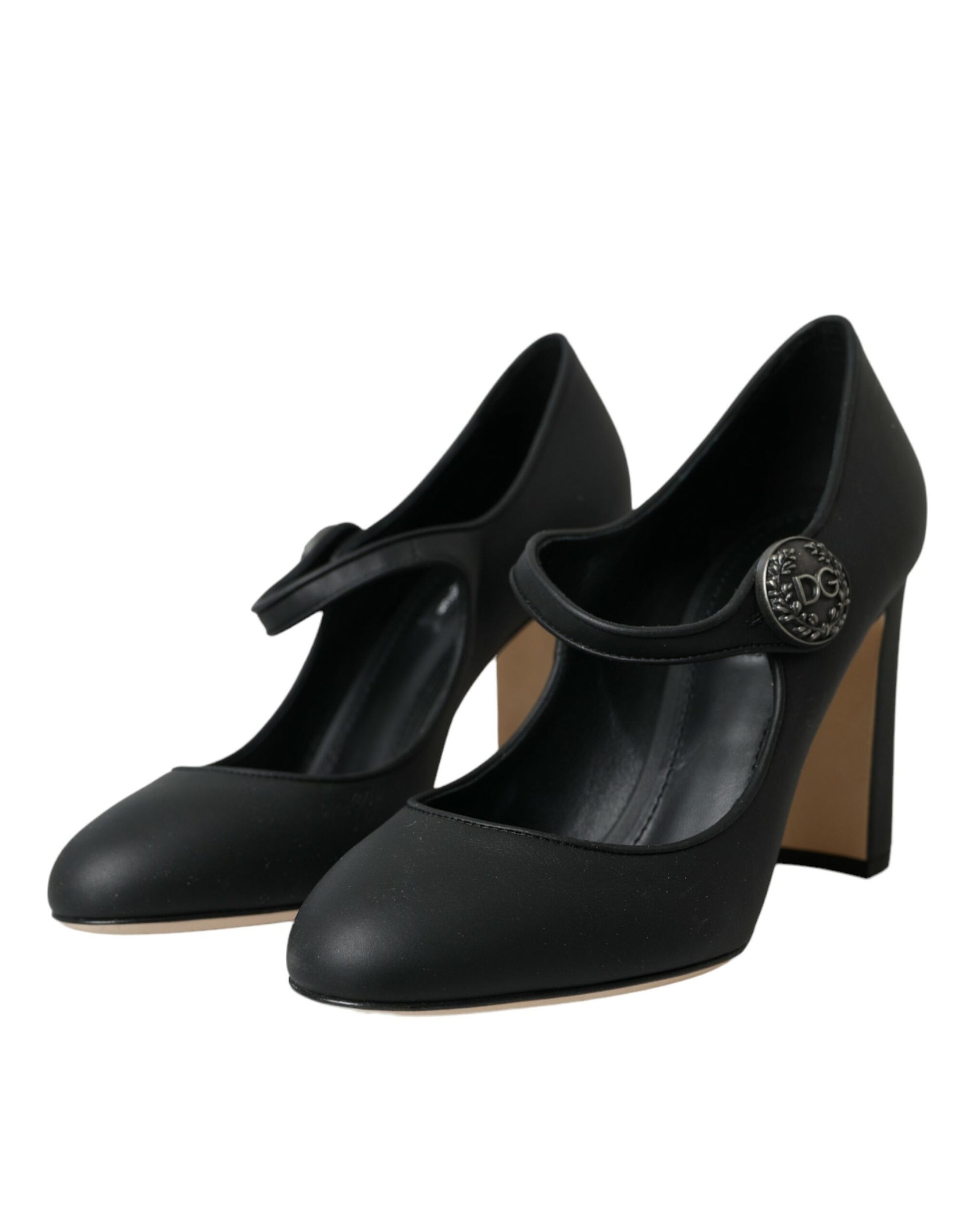 Black Leather Mary Jane Pumps Heels Shoes