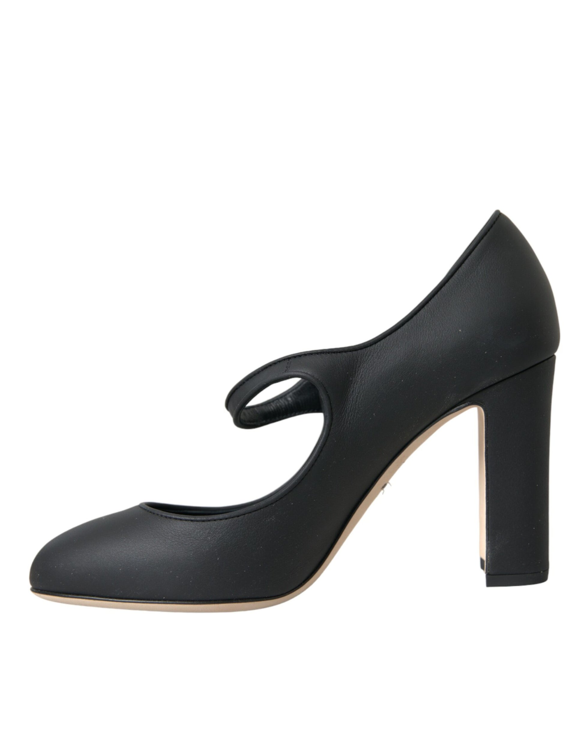 Black Leather Mary Jane Pumps Heels Shoes