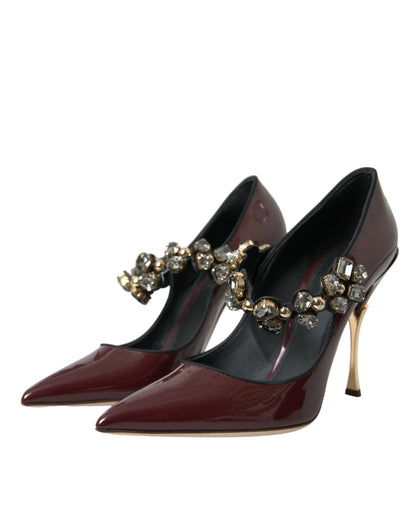 Bordeaux Leather Crystal Pumps Shoes