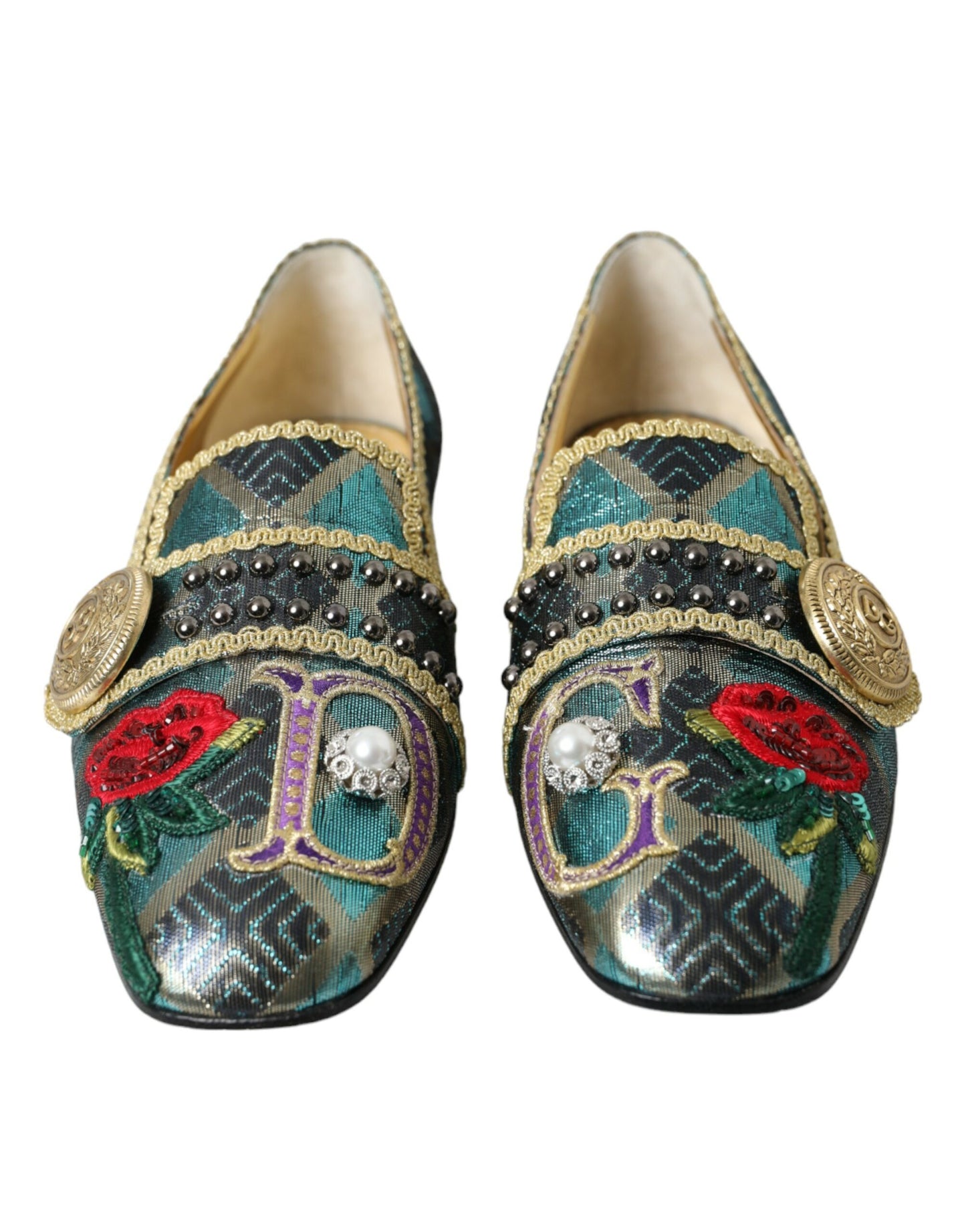 Multicolor Jacquard Embellished Loafers Shoes