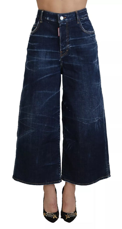 Blue Cotton High Waist Wide Leg Denim Jinny Jeans