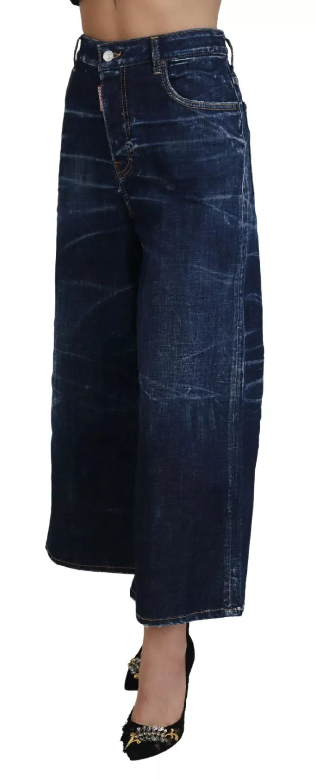 Blue Cotton High Waist Wide Leg Denim Jinny Jeans