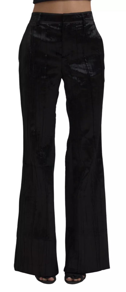 Black Viscose Super Flare High Waist Pants