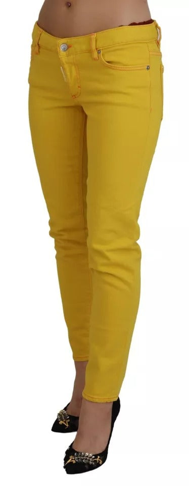 Yellow Cotton Low Waist Cropped Jennifer Denim Jeans