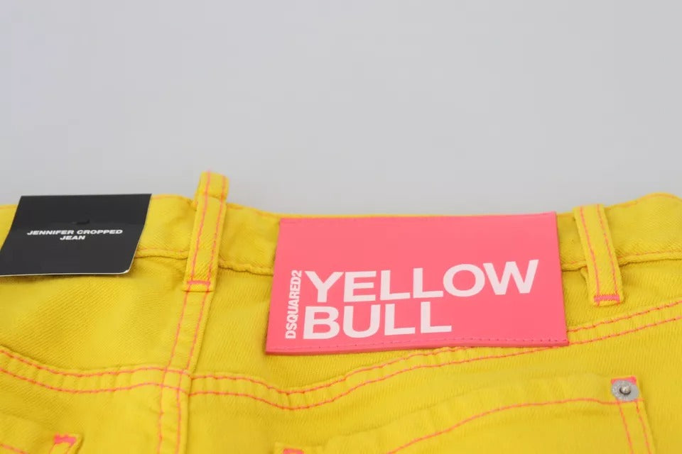 Yellow Cotton Low Waist Cropped Jennifer Denim Jeans