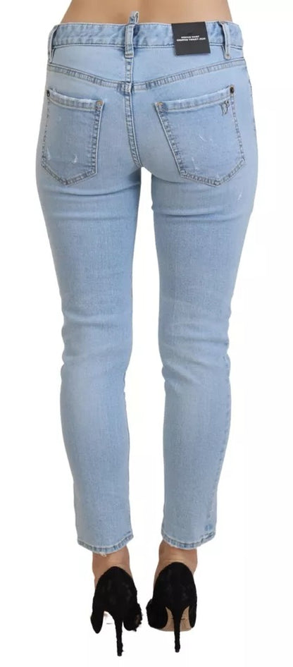 Blue Tattered Mid Waist Cropped Twiggy Denim Jeans