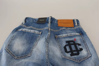 Blue Washed High Waist Straight Denim Boston Jeans